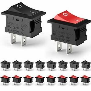URWOOW 16 Pack SPST Snap in Latching ON Off 2 Pin Black Snap Rocker Boat Switch