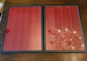 LOT of 2~Display Cases Red Felt Trays~12.5 x 16.5 Glass Lids~New/Unused