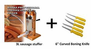 Hakka Manual Sausage Stuffer 3L/7LB with 6&#034; Curved Boning Knife Meat Processer