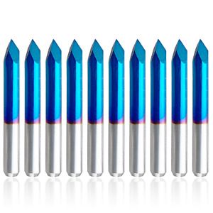 10pcs Triangular CNC Router Bits V-Bit, 60 Degree 0.1mm Engraving Bits, 1/8” S