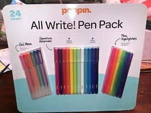 POPPIN 24 Count Pen Pack - Gel Pens, 8 Black and 4 Blue Ink &amp; 6 Highlighters HTF