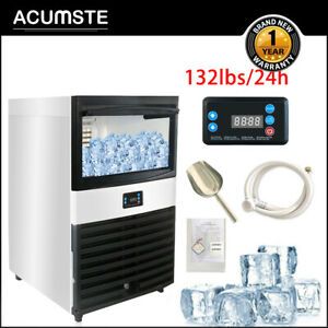 132lb/24h 55KG Commercial Ice Maker Stainless Clear Cube Machine Undercounter US