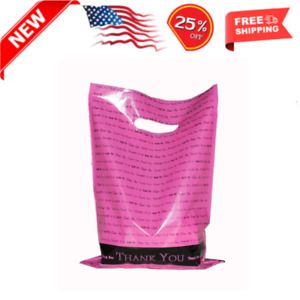 &#034;Thank You&#034; Merchandise Bags With Handles 50 Large Extra Thick Hot Pink Glossy