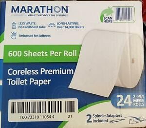 Marathon Coreless Premium 2-Ply Toilet Paper 600 Sheets a Roll 24 Rolls per case