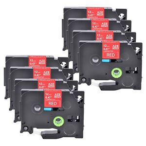 8PK Compatible Brother P-Touch TZ-435 TZe-435 White on Red Label Tape 12mm