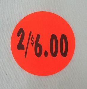 1000 Self-Adhesive 2/$6.00 Labels 1 3/8&#034; Stickers / Tags Retail Store Supplies