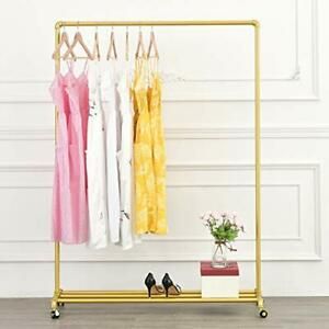 Industrial Pipe Rolling Clothing Rack Garment Rack with Wheels Retail Display...