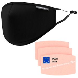 Black Reusable Face Mask 100% Cotton with 3 Filters Washable Cloth Cover