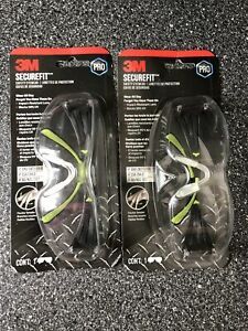3M SecureFit Safety Glasses with Black/Lime Temples Anti-Fog Lens Lot (2)