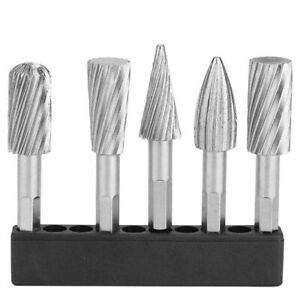5Pcs Burr Bits Set 1/4Inch Hex Shank High Speed Steel Burrs Rotary Files ToolsX9