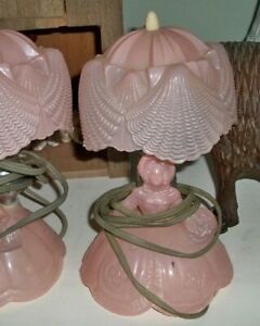 Pair of Pink Depression Glass Bedroom Boudoir Southern Lady Table Lamps
