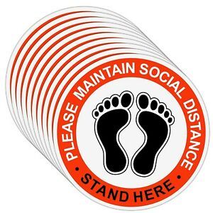 Keep Social Distance Decals 10 Pack, Stand Here Floor Sign, Fafety Floor Sticker