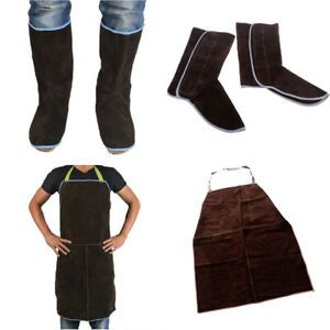 Welding Work Apron Bib Apron Comes with 1Pair Welding Shoes Protectors Brown