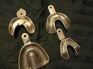 4 Vintage Upper Lower Denture Metal Impression Molds Trays Dental