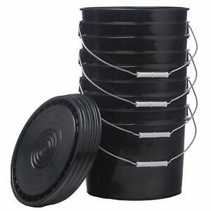 Hudson Exchange Premium 3.5 Gallon Bucket with Lid, HDPE, Black, 4 Pack