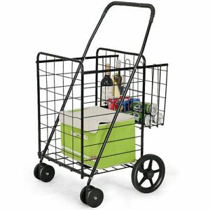 Costway Folding Shopping Cart Jumbo Basket Grocery Laundry Travel with Wheel NEW