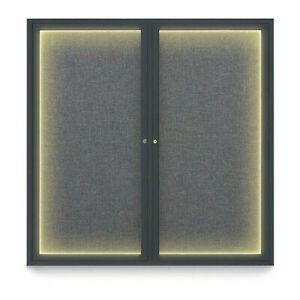 UNITED VISUAL PRODUCTS UV305ILED5-BLACK-MEDGRY Corkboard,Lghtd,Fbrc,Blk/Gry,2