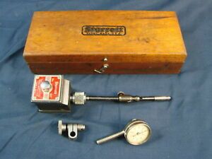 Vintage Starrett # 657 Magnetic Base with Starrett No 196 Dial Indicator w/ Case