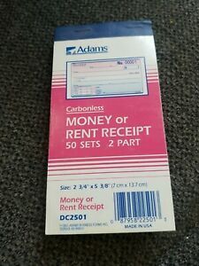 Vintage 1993 Adams Money/Rent Receipt Book, Carbonless 23/4 x 7-3/16 full