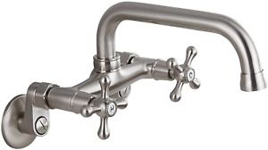 Wall Mount Kitchen Faucet Brushed Nickel Double Cross Handle Commercial 3 Inch 9