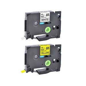 2PK Compatible with Brother TZ TZe-231 631 12mm Black on White/Yellow Label Tape