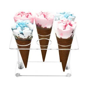 6-Hole Clear Acrylic Ice Cream Cone Holder Stand for Mini Ice Cream Cones Hand
