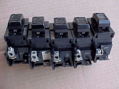 Lot of 5 used pushmatic circuit breakers 2-pole 120/240 volt for sale