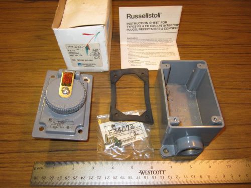 Russellstoll 3743u-1  receptacle outlet box 20 amp 125 volt 2 wire 3p screw lid for sale