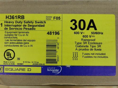 RB SQD DISCONNECT SWITCH SQUARE D 30A 3P 600V FUSIBLE NEMA 3R