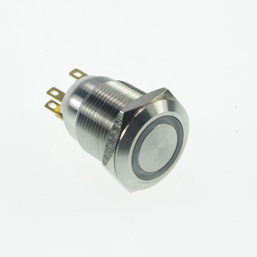 1 x 19mm Stainless Steel Dot illuminated latching Push Button Switch 1NO 1NC Pin