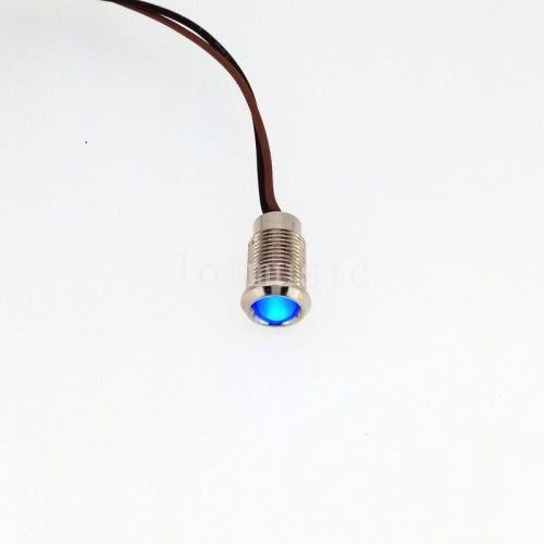 8mm 12V  bule LED Metal Indicator Pilot Dash Light Lamp With Wire Lead