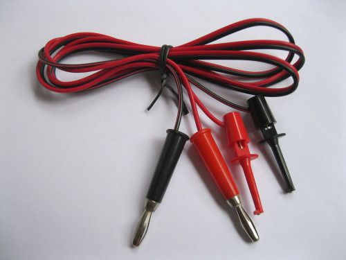 5 set small test hook clip to banana plug cable 1m 100cm red &amp; black for sale