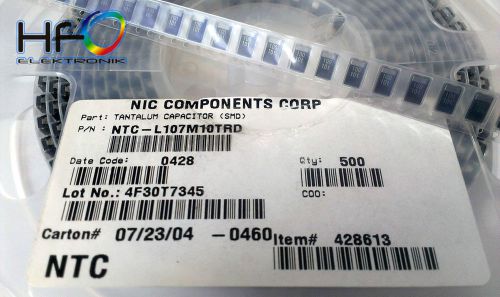 1 REEL (500 pcs) NIC Components NTC-L 100uF 10V Tantalum Chip Capacitors LOW ESR