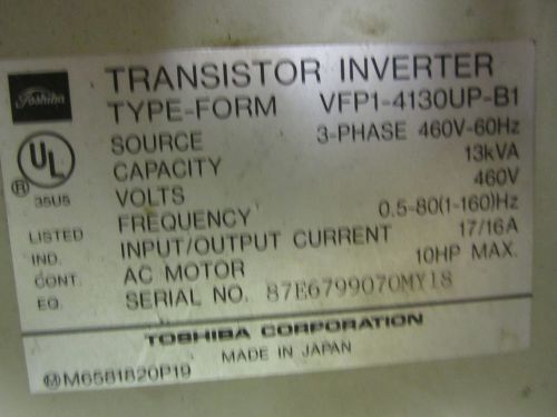 Toshiba vfp1-4130up-b1 transister inverter drive vfpackp1, 460v series for sale