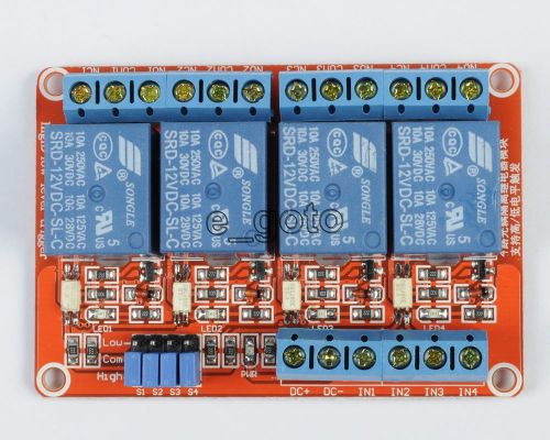 12V 4-Channel Relay Module with Optocoupler H/L Level Triger for Arduino Raspber