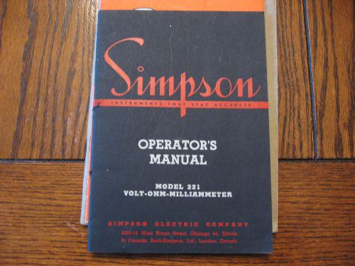 Vintage Simpson Factory Operators Manual Volt Ohm Milliammeter 221