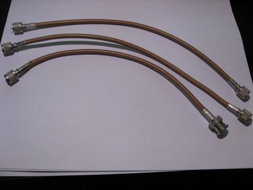 Lot of 3 Coaxial Patch Cables Mini-UHF w. 1 BNC 10&#034; approx. USED