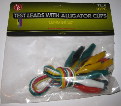 Test Leads with Alligator Clips - 10 Pieces - 20&#034; Long - 1 1/2&#034; Clips