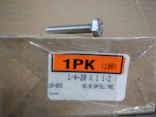 1/4 - 20 x 1 1/2 18-8ss stainless steel hex head cap bolts full thread 100 qty for sale
