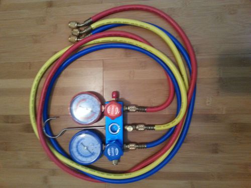 Ac refrigerant r410a manifold gauge set 2 valve with 3 hoses for sale