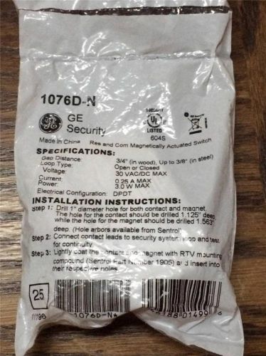 Ge 1076d-n burglar alarm recessed door contact 1 inch white **new in bag ** for sale