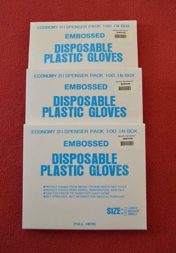 3-Boxes of 100 New Disposable Plastic Gloves Sz M (4213)