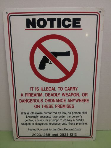 12x18 aluminum notice illegal firearm carry sign ohio for sale