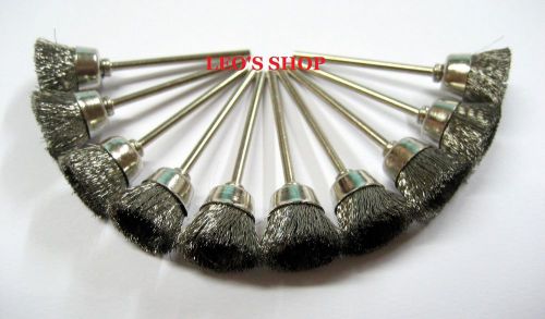 10 steel wire cup brushes compatible with rotary hobby multi tool 1/8&#034; shank for sale