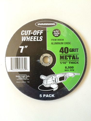 WARRIOR 7 In. 40 Grit Metal 1/16&#034; Thick Cut-off  Wheel 5 Pc