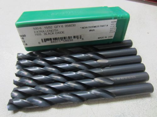 6 new ptd 15/32&#034; extra length aircraft twist drill bits hss black oxide #58030 for sale