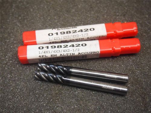 2 Accupro 01982420  1/4&#034; 4F Solid Carbide Square End Mills