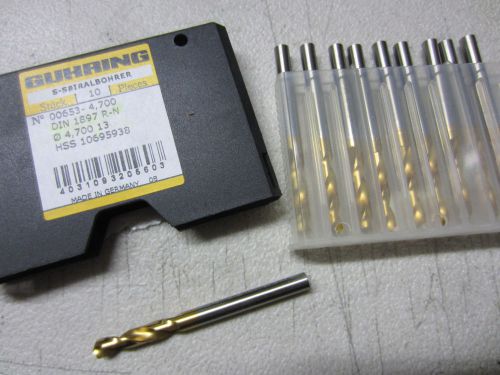 10 new guhring 00653-4.700mm #13 hss stub machine length tin coated twist drills for sale