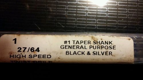 #1 Taper Shank General Service Black and Silver 27/64 High Speed Drill Bit