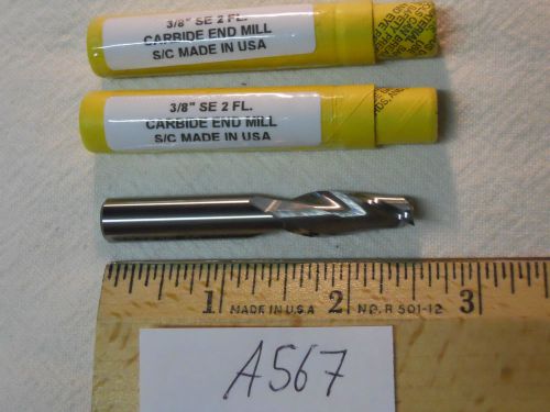3 NEW 3/8&#034; DIAMETER CARBIDE END MILL. 2 FLUTE. 3/8&#034; SHANK. MADE IN USA [A567]